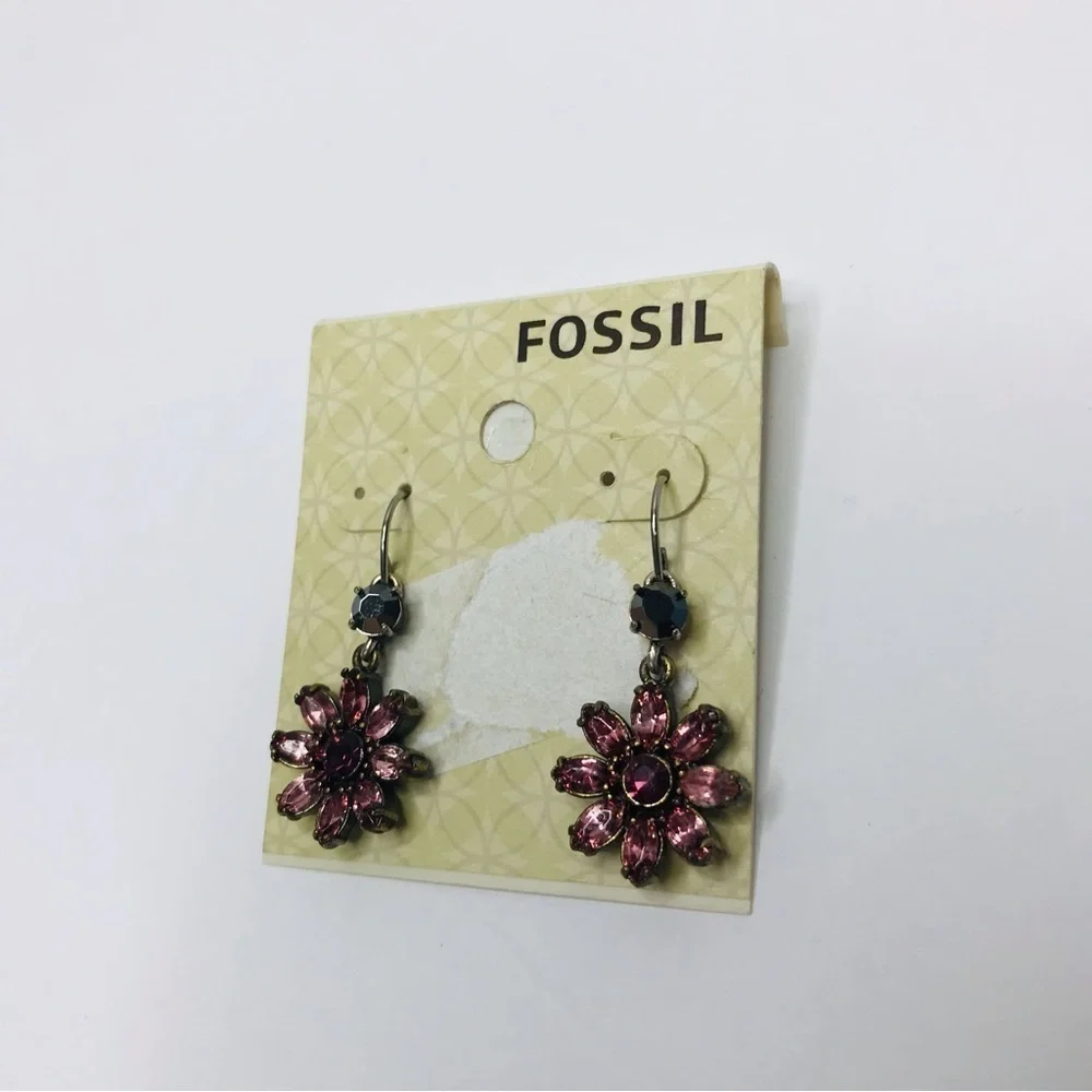 New FOSSIL Granny Pink Flower Earrings